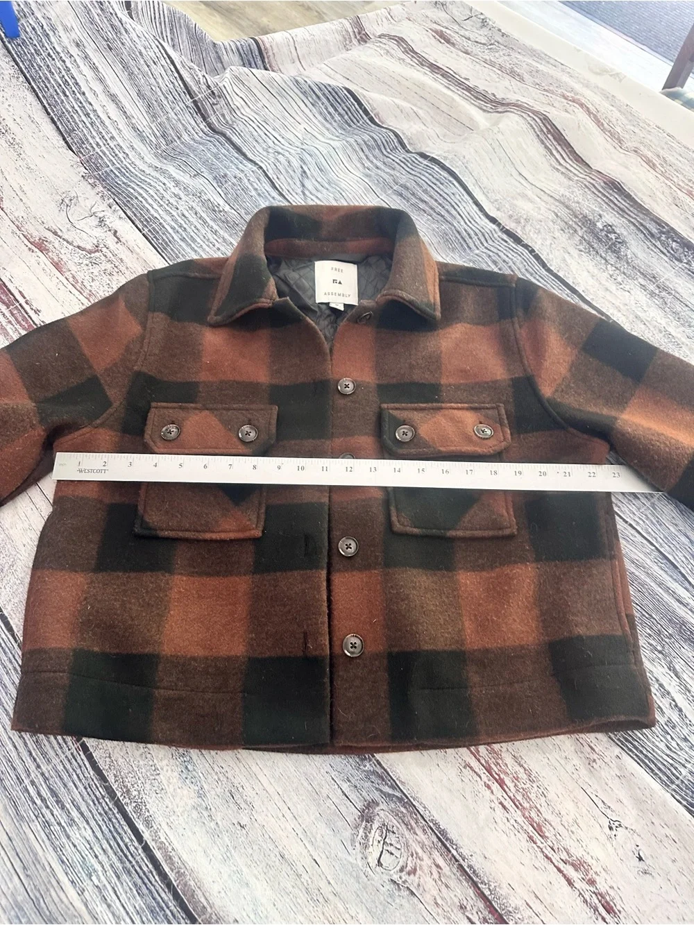 Free Assembly Women’s Brown & Black Plaid Wool-Blend Cropped Shacket